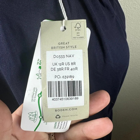 Boden Jersey Knit Long Sleeve Navy Blue Maxi Long Dress Ruffle Neck Sz 8 - Picture 9 of 11